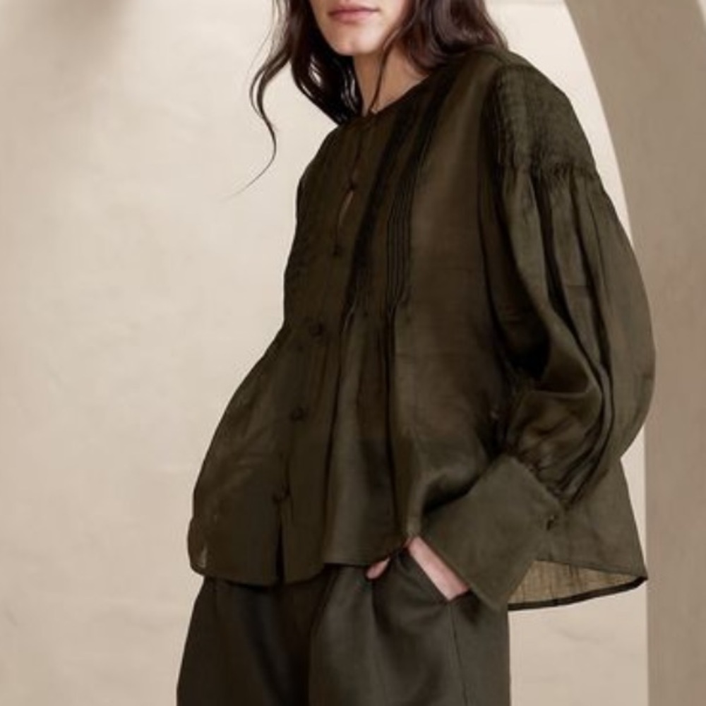 Banana Republic PETITE RAMIE PINTUCK BLOUSE, XXS, New